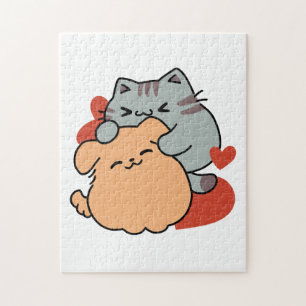 Puzzle Adorable Cat and Dog Hug - Diseño de Meow & Woof