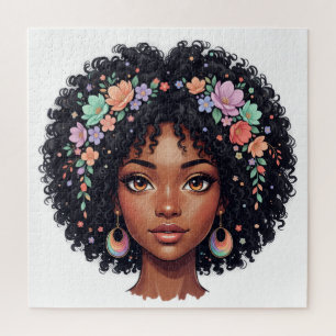 Puzzle Adorable Chica Negra Con Corona De Flores Afro