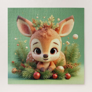 Puzzle Adorable Ciervo de Dibujos Animados en una Navidad