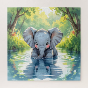 Puzzle Adorable elefante bebé y reflejo
