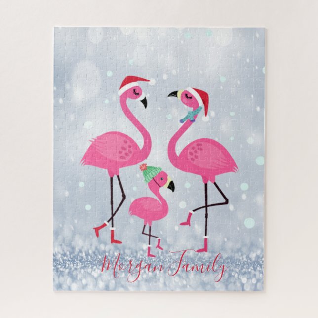 Puzzle Adorable familia Flamingos Santa Hat (Vertical)