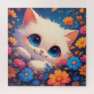 Puzzle Adorable gatito blanco con ojos azules brillantes