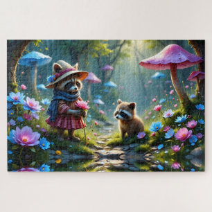 Puzzle Adorable Raccoon todo vestido con Rosa