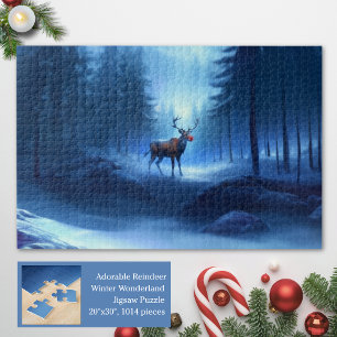 Puzzle Adorable Reno de Invierno Paisaje Navideño Festivo