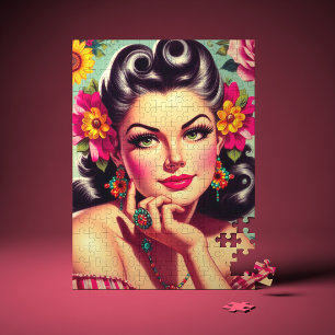 Puzzle Adorable retrato floral pin-up retro