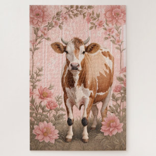 Puzzle Adorable vaca Jersey floral rosa