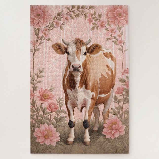 Puzzle Adorable vaca Jersey floral rosa (Vertical)