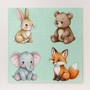 Puzzle Adorables animales bebés del bosque en acuarela pa