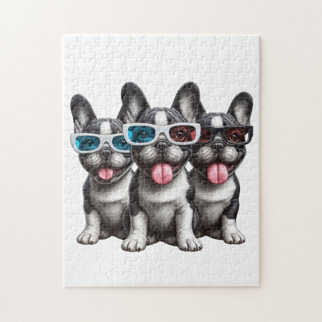 Puzzle Adorables Bulldoges franceses con gafas de sol (Vertical)