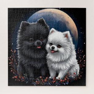 Puzzle Adorables cachorros de Pomerania negros y blancos