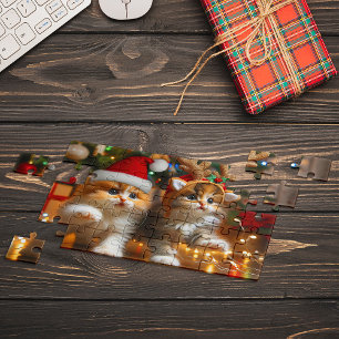 Puzzle Adorables gatitos con sombreros de Santa Claus y r