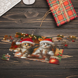 Puzzle Adorables gatitos con sombreros de Santa Claus y r
