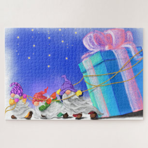 Puzzle Adorables Gnomos de Navidad Traen un Gran Regalo -