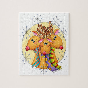 Puzzle Adorables renos de Navidad con bufandas con estrel