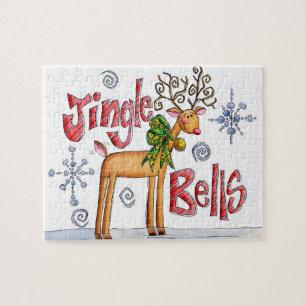 Puzzle Adorables renos de Navidad, copos de nieve de camp