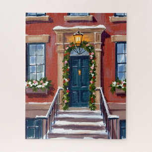 Puzzle Adorna las salas   Casa Brownstone de Navidad en l