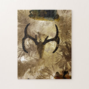 Puzzle adorno de cráneo de venado árbol de Navidad blanco