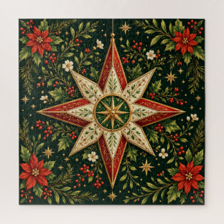 Puzzle Adorno de estrella de Navidad vintage Poinsettia H