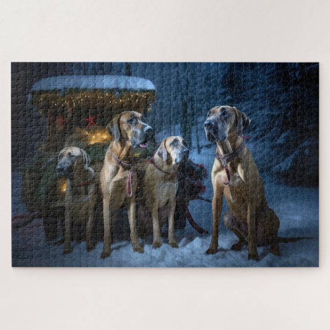 Puzzle Adorno de Navidad de trineo nevado con Ridgeback d (Horizontal)