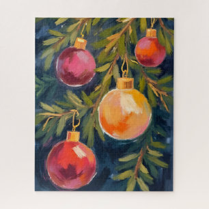 Puzzle Adornos de árbol de Navidad acuarela