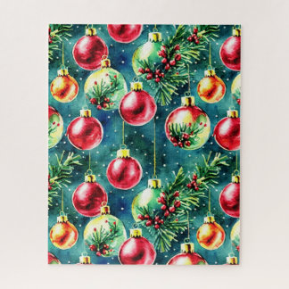 Puzzle Adornos de Navidad en acuarela, rojo y verde teal