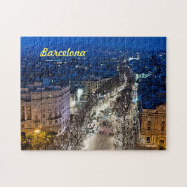 Puzzle Aereal night view of La Rambla in Barcelona, Spain