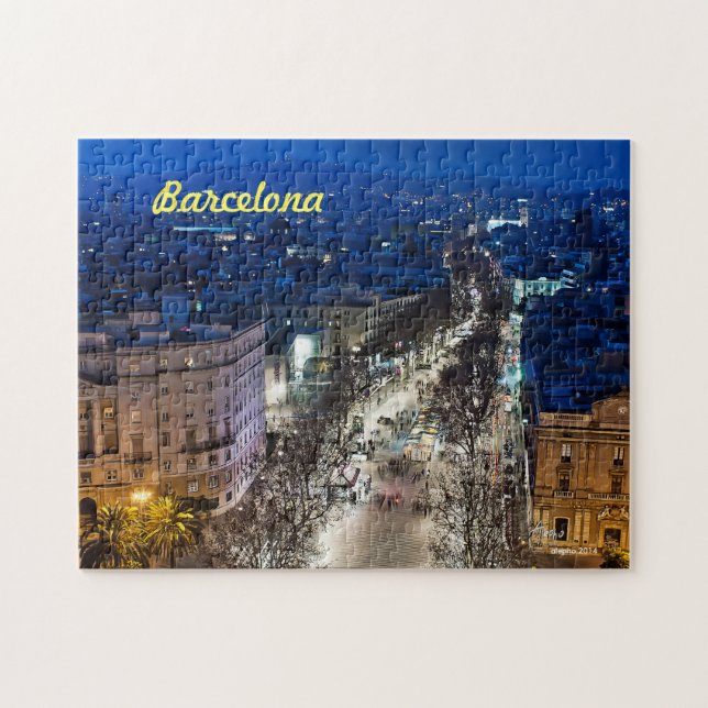 Puzzle Aereal night view of La Rambla in Barcelona, Spain (Horizontal)