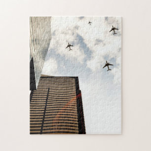 Puzzle Aeroplanos que vuelan sobre edificios