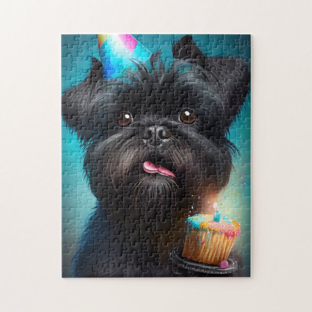 Puzzle Affenpinscher celebrando la tarta de los globos de (Vertical)