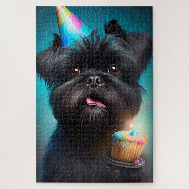 Puzzle Affenpinscher celebrando la tarta de los globos de (Vertical)