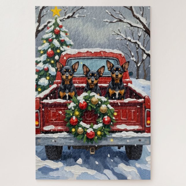 Puzzle Affenpinscher Christmas Red Truck Holiday (Vertical)