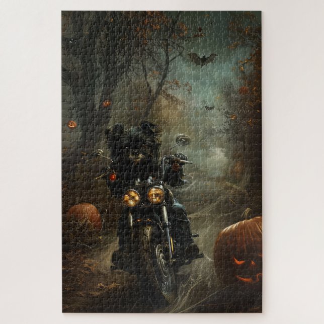 Puzzle Affenpinscher Riding Motorcycle Halloween Scary (Vertical)
