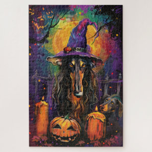 Puzzle Afgano aterrador de Halloween Bruja y calabaza