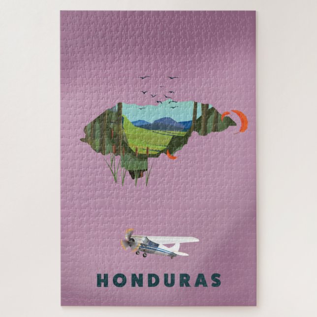 Puzzle Afiche de viaje con mapa ilustrado de Honduras (Vertical)
