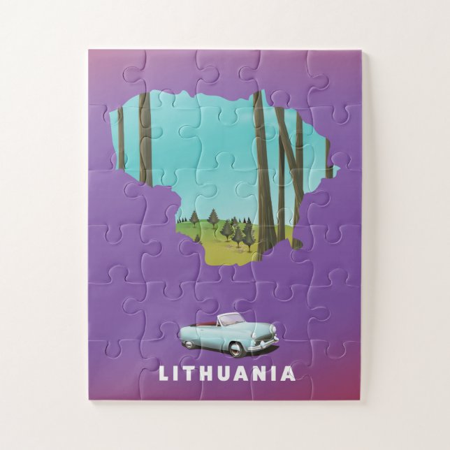 Puzzle Afiche de viaje con mapa ilustrado de Lituania (Vertical)