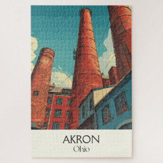 Puzzle Afiche de viaje de Akron Ohio Arte de línea aérea