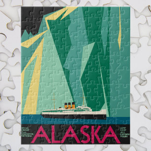 Puzzle Afiche de viaje de Alaska vintage, Glaciar Taku