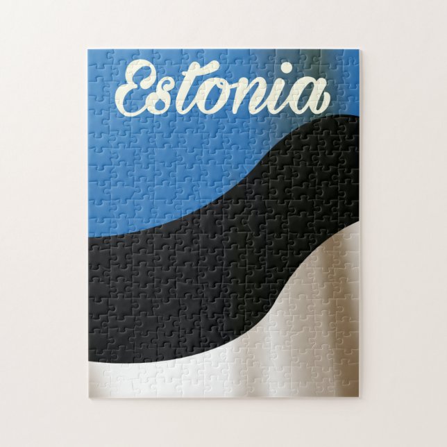 Puzzle Afiche de viaje de la bandera nacional de Estonia (Vertical)