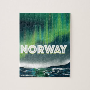 Puzzle Afiche de viaje de las luces del norte de Noruega 