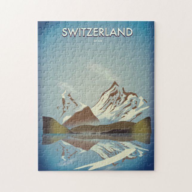 Puzzle Afiche de viaje de las montañas de Suiza (Vertical)