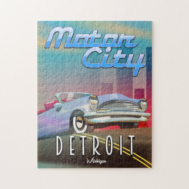 Puzzle Afiche de viaje de Motor City Detroit Michigan. (Vertical)