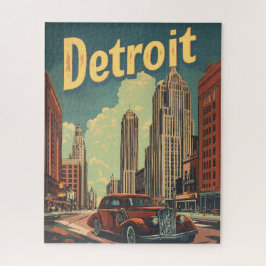 Puzzle Afiche de viaje de Retro Detroit Michigan