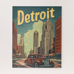 Puzzle Afiche de viaje de Retro Detroit Michigan