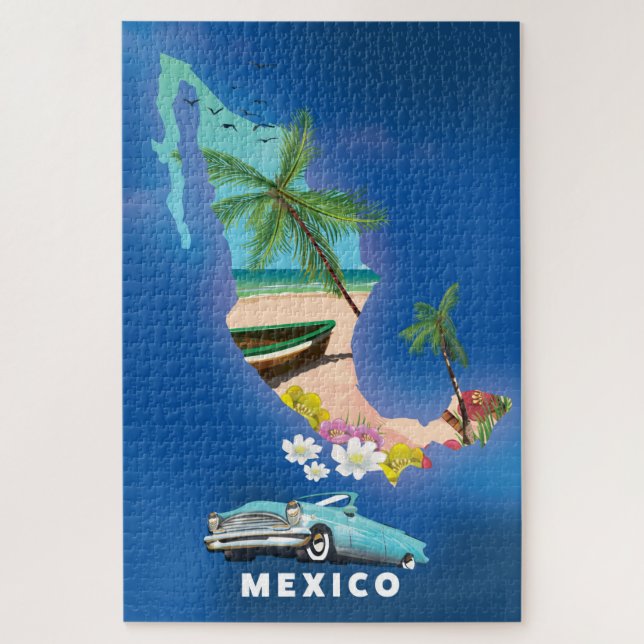Puzzle Afiche de viaje del Ilustracion del Mapa de México (Vertical)