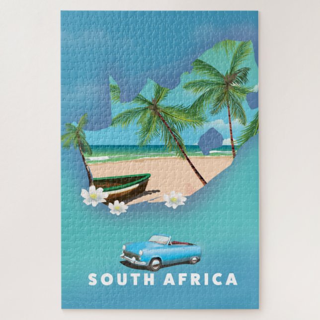 Puzzle Afiche de viaje del Ilustracion Mapa de Sudáfrica. (Vertical)