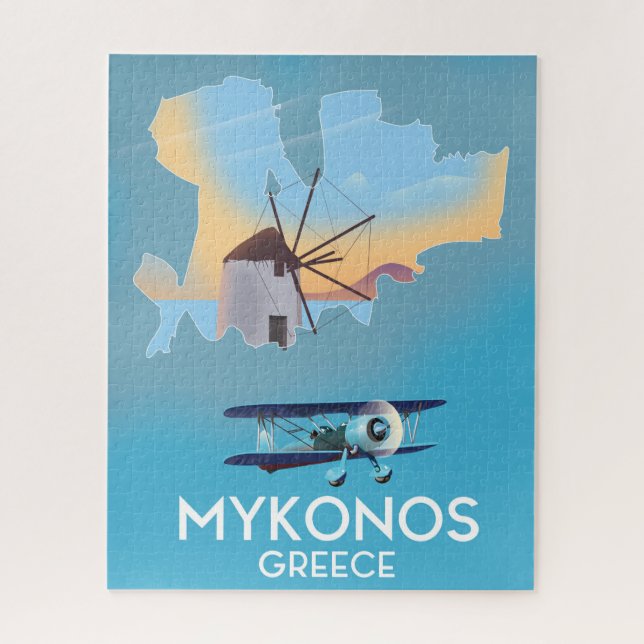 Puzzle Afiche de viaje del Mapa de Grecia de Mykonos (Vertical)