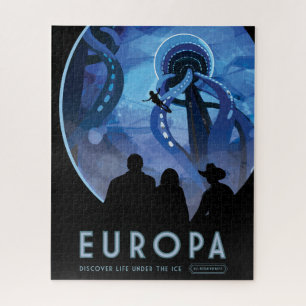Puzzle Afiche de viaje espacial retro - Europa de la luna