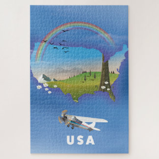 Puzzle Afiche de viaje ilustrado por USA