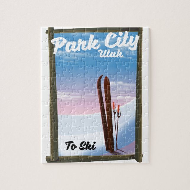 Puzzle Afiche de viaje para esquiar en la ciudad de Utah (Vertical)