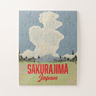Puzzle Afiche de viaje retro de Sakurajima Japón.